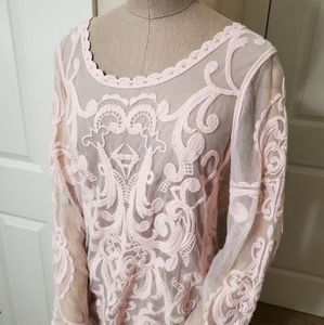 💜 Express Pink Lace Mesh Long Sleeve Top